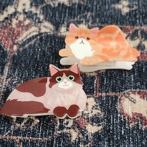 Cute Cat Hair Clips - Brown and Orange